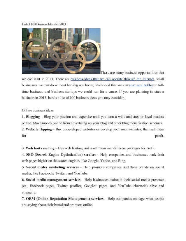 The 2013 List of 100 Home Business Opportunities